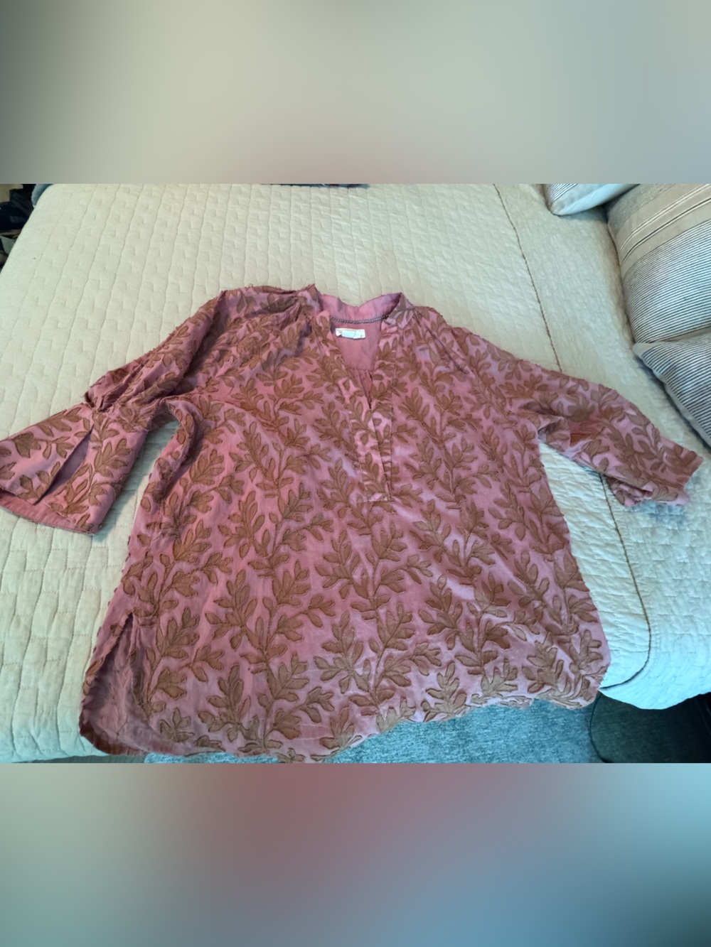 Womens Dusty Rose Embroidered Tunic Top